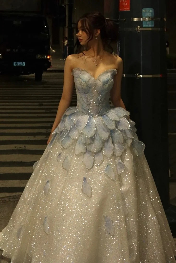 Fairy Princess Strapless Floral Party Dresses A-Line Dance Prom Ball Gown,LTP4440