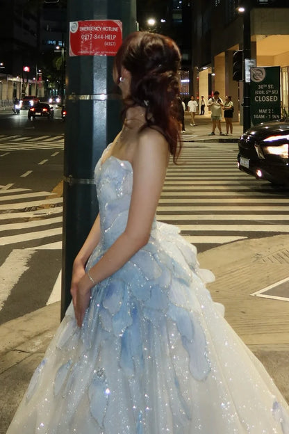 Fairy Princess Strapless Floral Party Dresses A-Line Dance Prom Ball Gown,LTP4440
