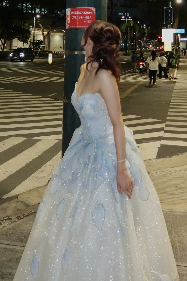 Fairy Princess Strapless Floral Party Dresses A-Line Dance Prom Ball Gown,LTP4440