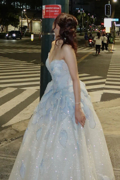 Fairy Princess Strapless Floral Party Dresses A-Line Dance Prom Ball Gown,LTP4440