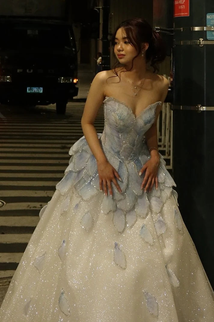 Fairy Princess Strapless Floral Party Dresses A-Line Dance Prom Ball Gown,LTP4440