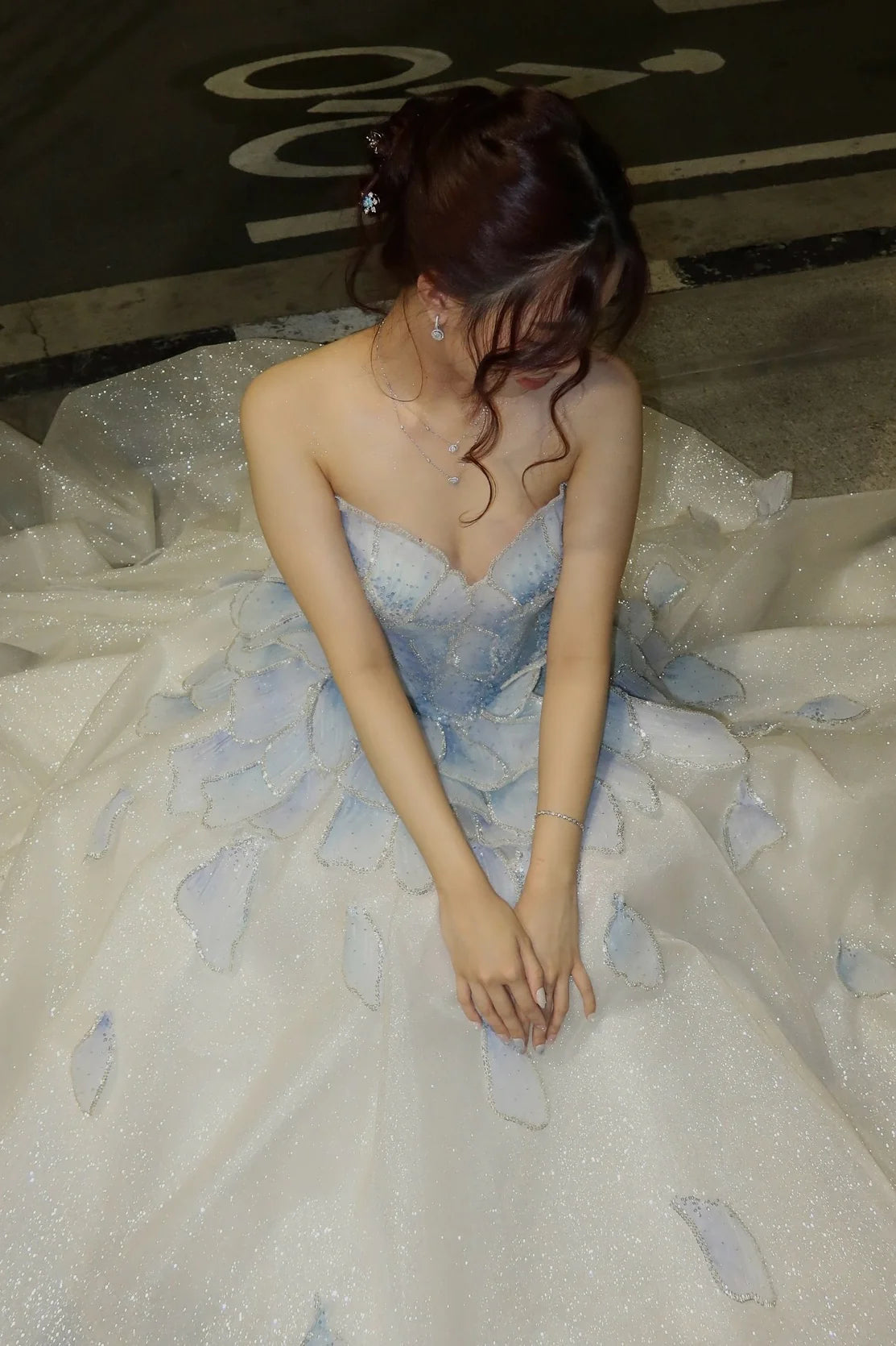 Fairy Princess Strapless Floral Party Dresses A-Line Dance Prom Ball Gown,LTP4440