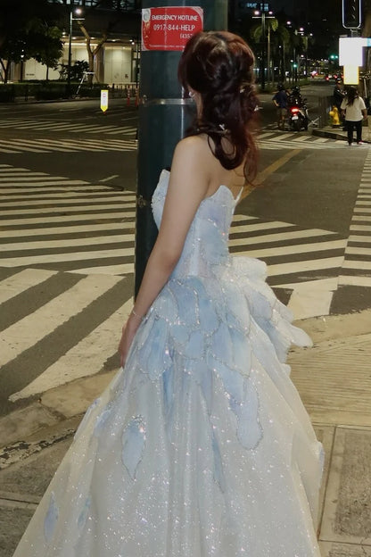 Fairy Princess Strapless Floral Party Dresses A-Line Dance Prom Ball Gown,LTP4440