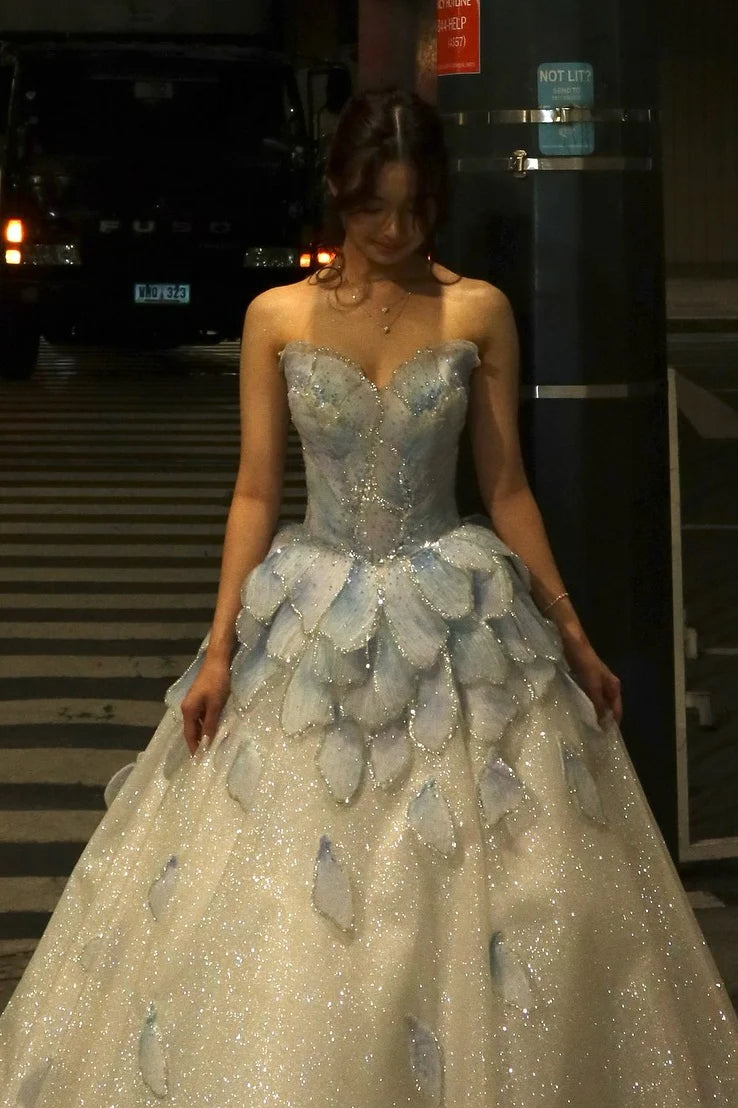 Fairy Princess Strapless Floral Party Dresses A-Line Dance Prom Ball Gown,LTP4440