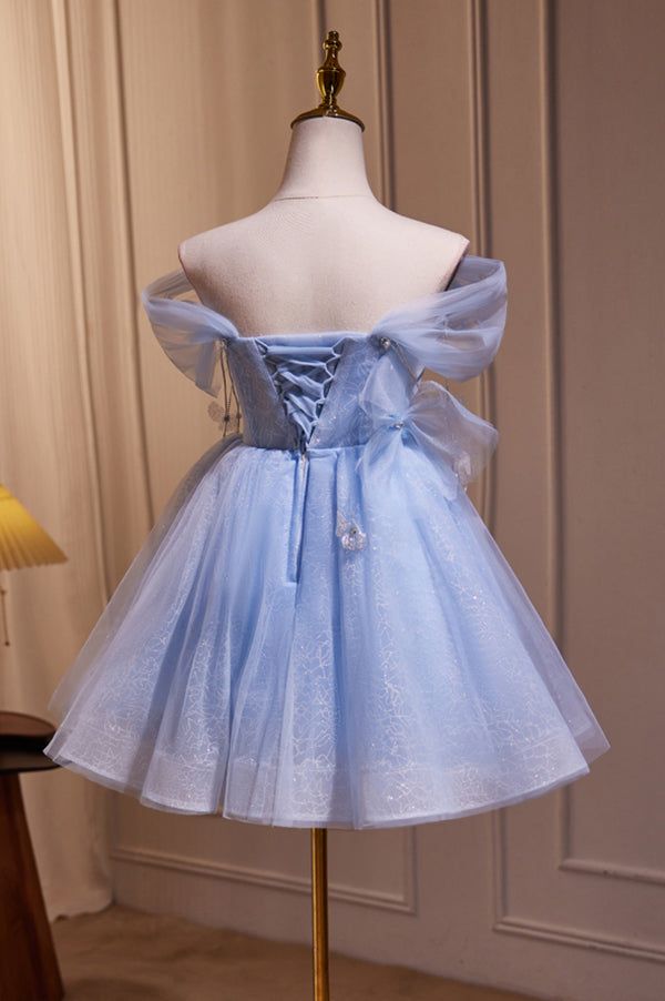 Princess Light Blue A-Line Lace Homecoming Dresses, LTP2934