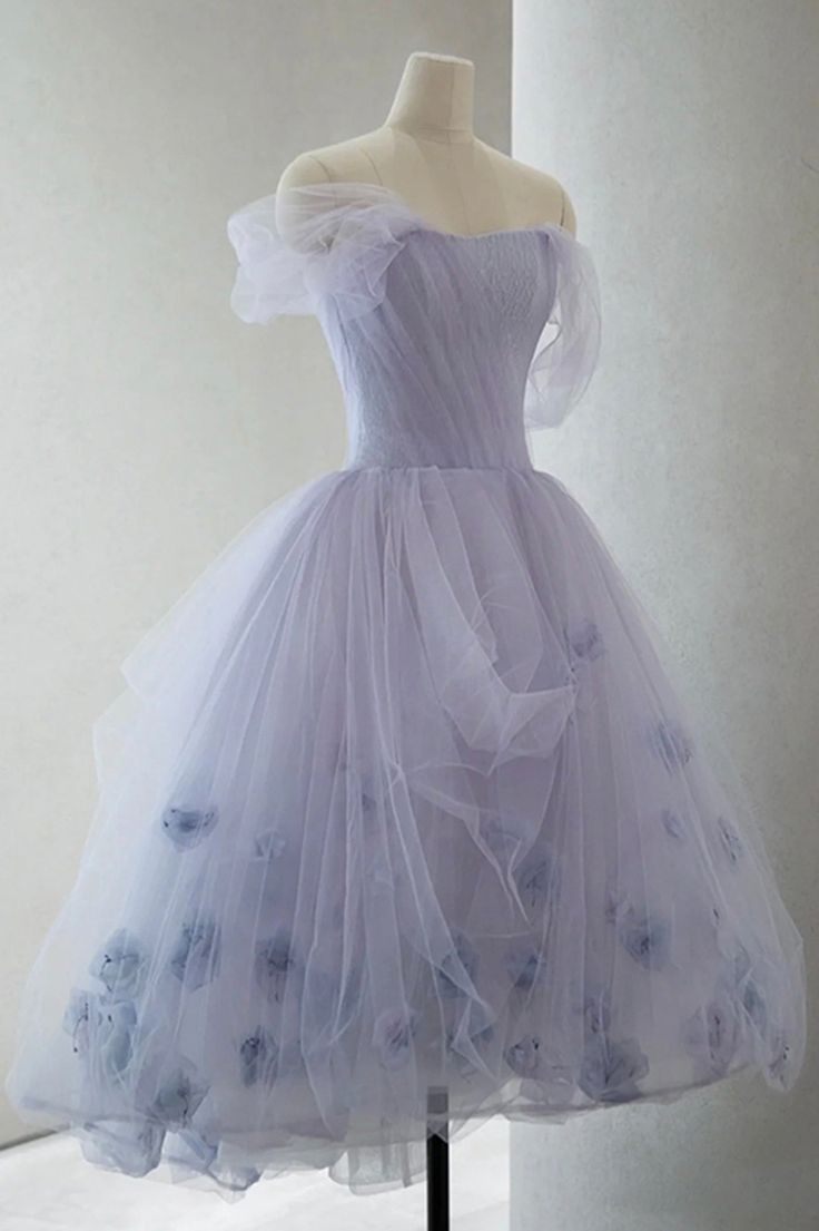 Princess Light Purple Tulle High Low Floral Homecoming Dress, LTP2933