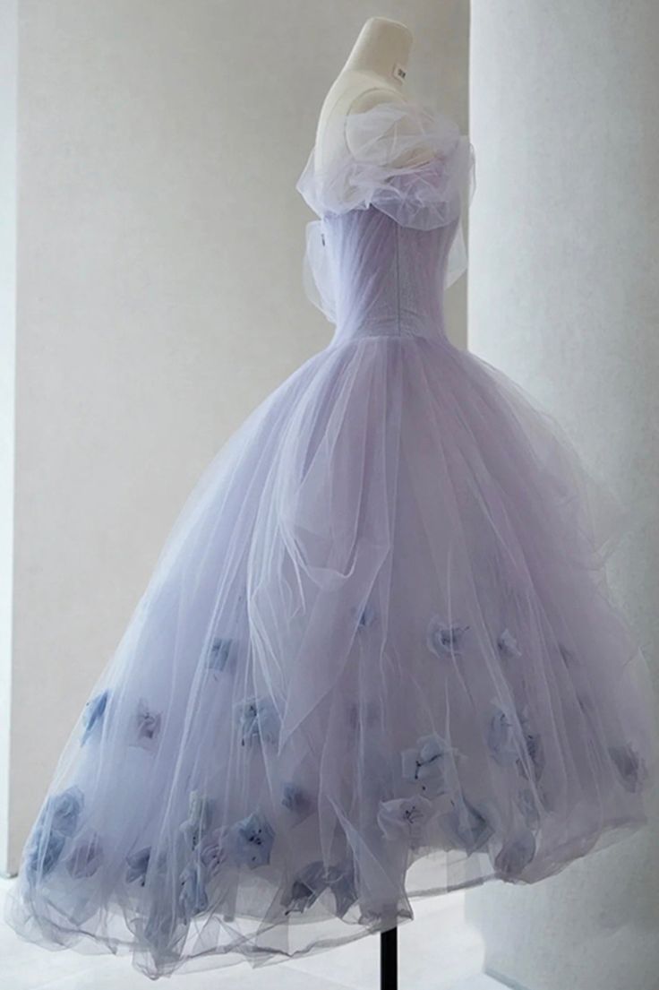 Princess Light Purple Tulle High Low Floral Homecoming Dress, LTP2933