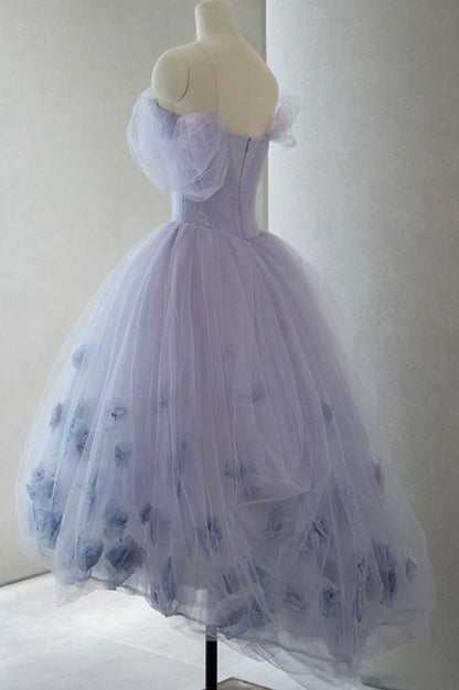 Princess Light Purple Tulle High Low Floral Homecoming Dress, LTP2933