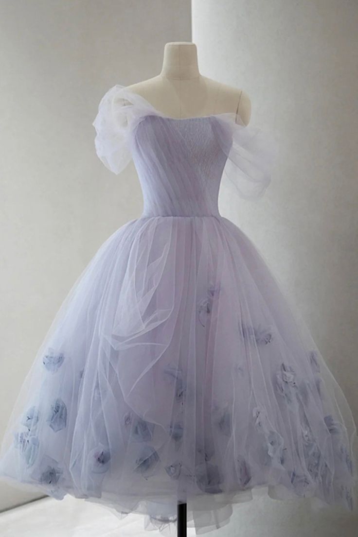 Princess Light Purple Tulle High Low Floral Homecoming Dress, LTP2933