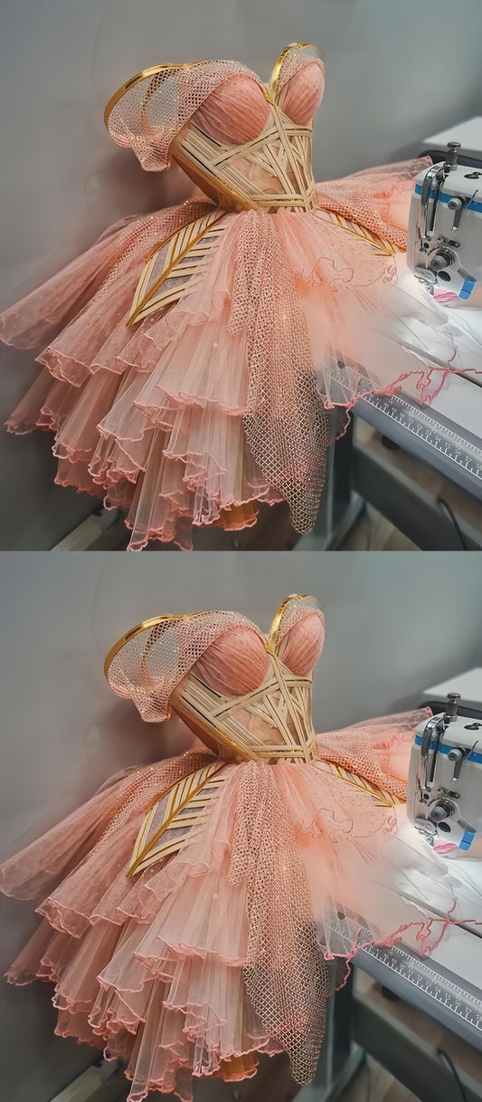 Princess Pink Ball Gown Sweetheart Mini Party Homecoming Dresses,LTP3826