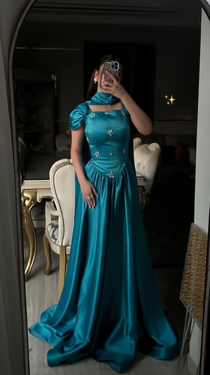 Princess Blue A-line Prom Dresses Beaded Long Party Dress,LTP4070