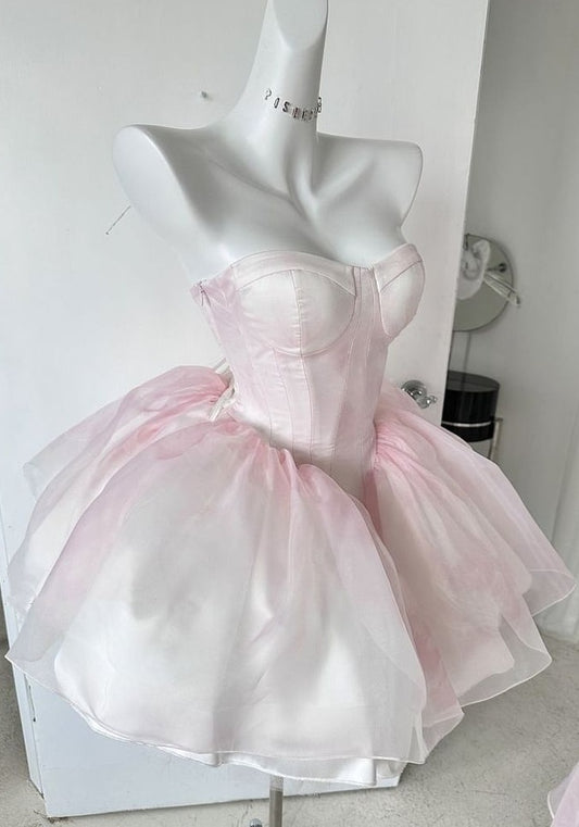 Princess Light Pink Ball Gown Sweetheart Organza Party Dress Homecoming Dresses, LTP3800