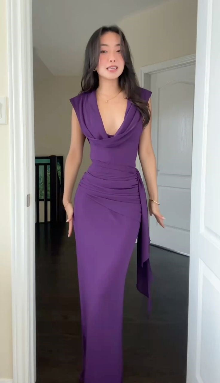 Purple Bodycon Long Prom Dresses Sleeveless Elegant Office Lady Party Outfits,LTP4304