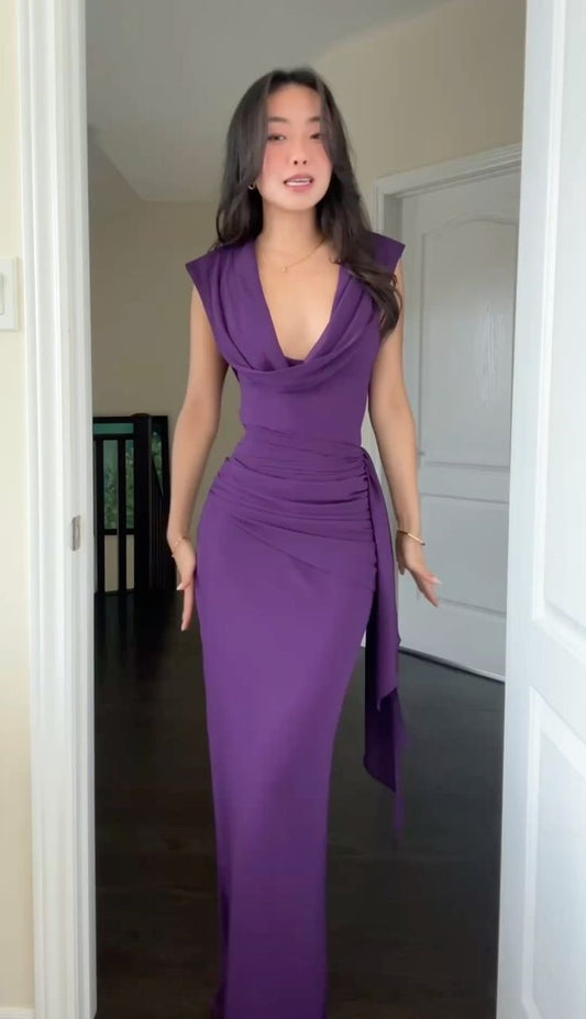 Purple Bodycon Long Prom Dresses Sleeveless Elegant Office Lady Party Outfits,LTP4304