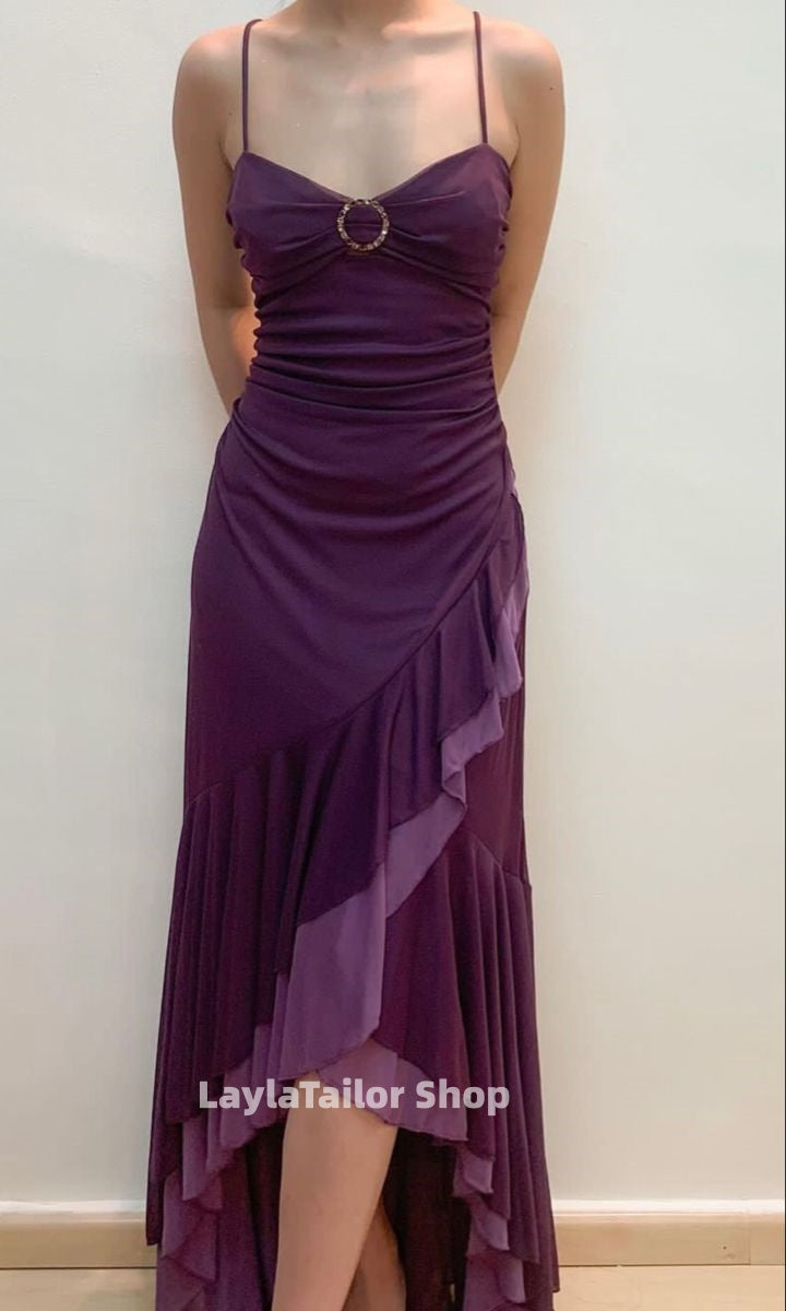 Purple Chiffon Ruffle Prom Dance Dress,LTP4474