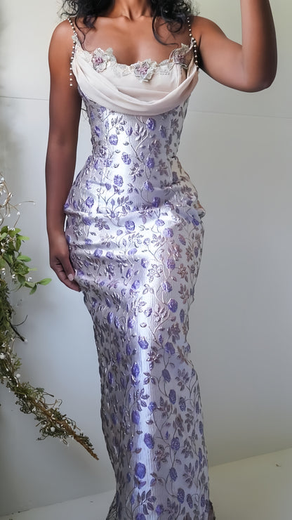 Purple Floral Sheath Beaded Prom Dresses Appliques Party Dress,LTP3933