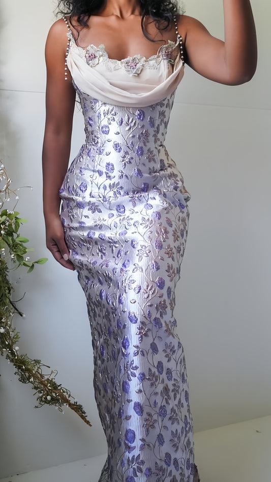 Purple Floral Sheath Beaded Prom Dresses Appliques Party Dress,LTP3933