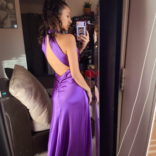 Purple Halter Mermaid Long Prom Dresses Backless Evening Gown, LTP3105