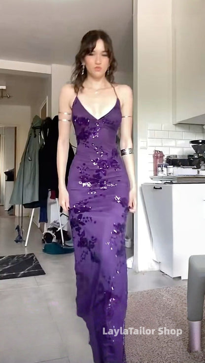 Purple Mermaid Sequin Lace Evening Party Dresses Senior Prom Dress,LTP4544