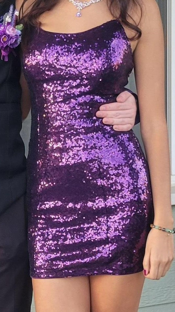 Purple Sequin Bodycon Homecoming Dresses Mini Party Graduation Dress,LTP4247