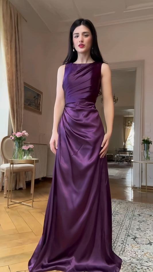 Purple Sheath Long Prom Dresses O-Neck Evening Party Dress,LTP4096