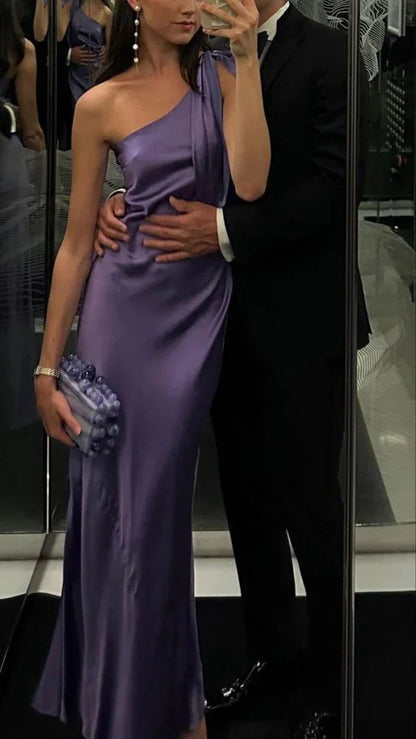 Purple Sheath Long Prom Dresses Satin Formal Dress Slim Party Outfits,LTP4453