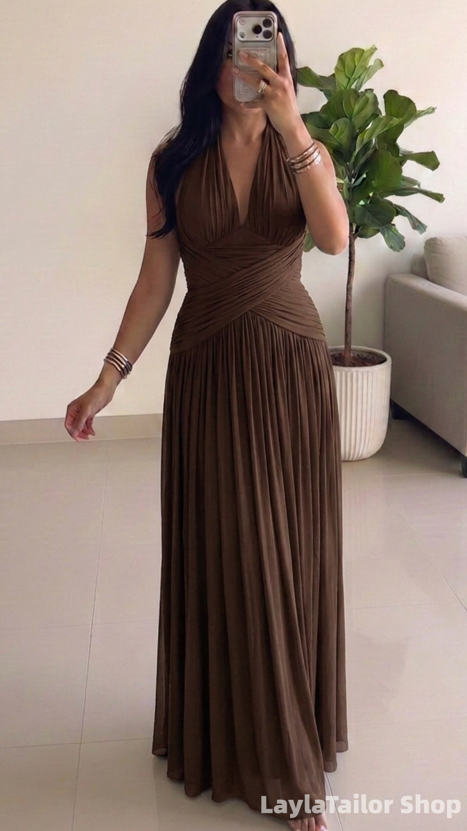 Purple Halter Chiffon Pleated Long Prom Bridesmaid Dresses LTP82691