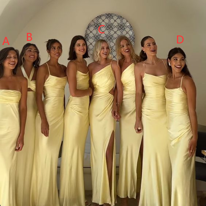 Yellow Bridesmaids Dresses Prom dress satin long dress(There are 4 styles of dresses in the picture)
