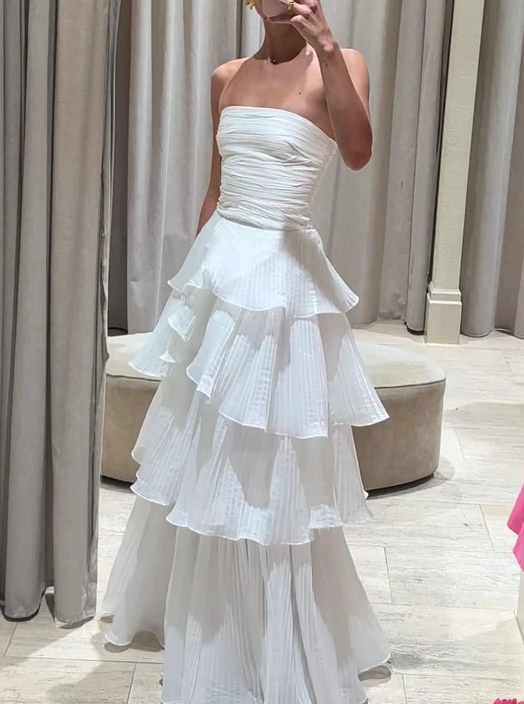White Multi-layer Evening Dresses Long White Prom Gown