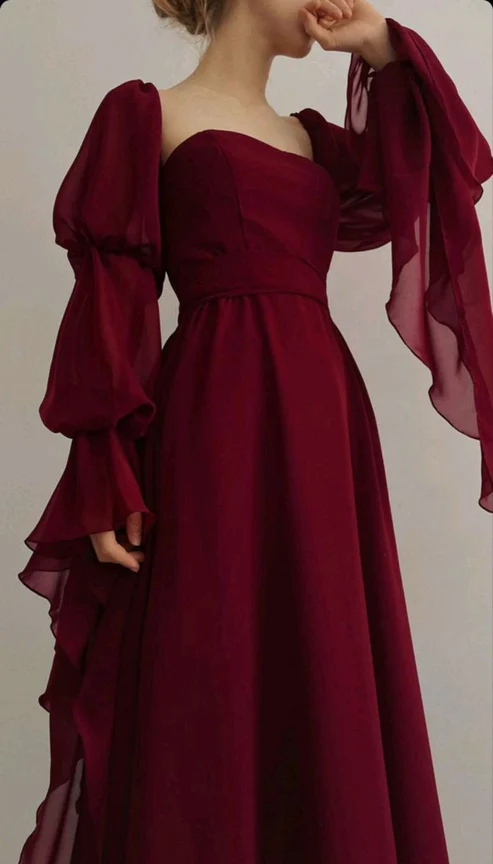 Beautiful Vintage Romantic A-line Burgundy Prom Dress Evening Dress
