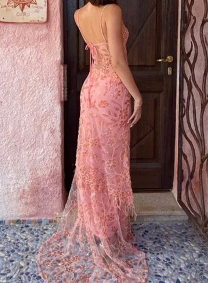 Elegant Lace Evening Dress for Women, Sexy Sleeveless Backless Sheath Dress for Women