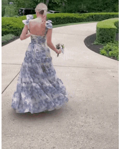 Beautiful Floral Print Chiffon Long Prom Dresses Evening Dress