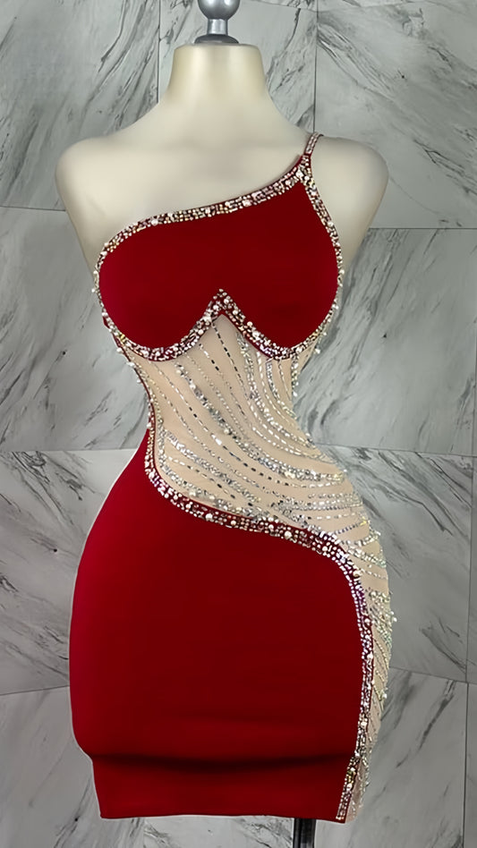 Red Bodycon Homecoming Dresses Beaded Short Prom Dress, LTP3888
