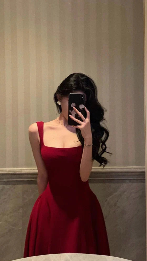 Red Chiffon A-line Prom Dresses Ankle Length Evening Formal Dress Birthday Party Outfits,LTP3974