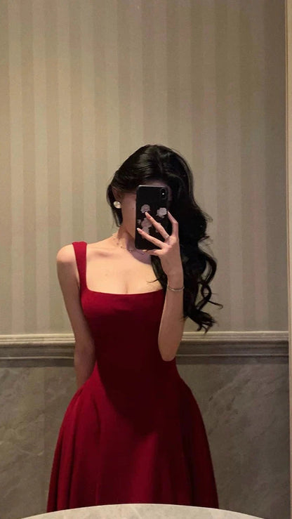 Red Chiffon A-line Prom Dresses Ankle Length Evening Formal Dress Birthday Party Outfits,LTP3974
