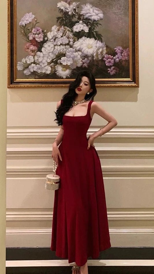 Red Chiffon A-line Prom Dresses Ankle Length Evening Formal Dress Birthday Party Outfits,LTP3974