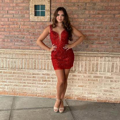 mini red homecoming dresses tight Red Short Homecoming Dresses Tight, Pretty Mini Prom Dress US Size 16