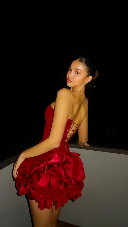 Red Strapless Two Pieces Homecoming Dresses Mini Party Dress, LTP3780