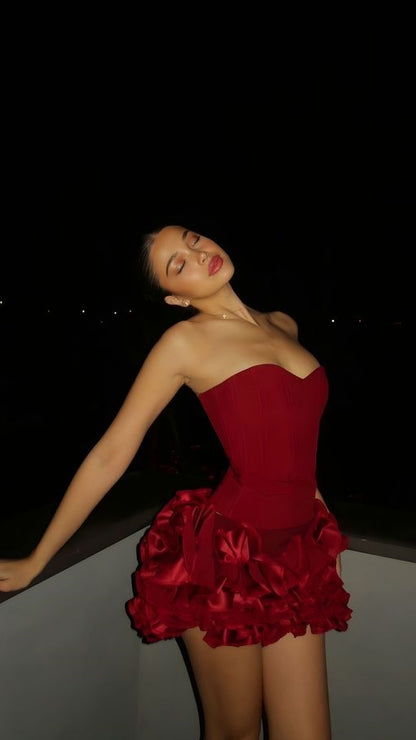 Red Strapless Two Pieces Homecoming Dresses Mini Party Dress, LTP3780
