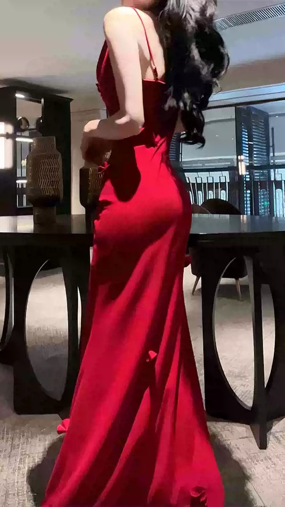Red Mermaid Prom Dresses Spaghetti Straps Evening Party Dress,LTP4395