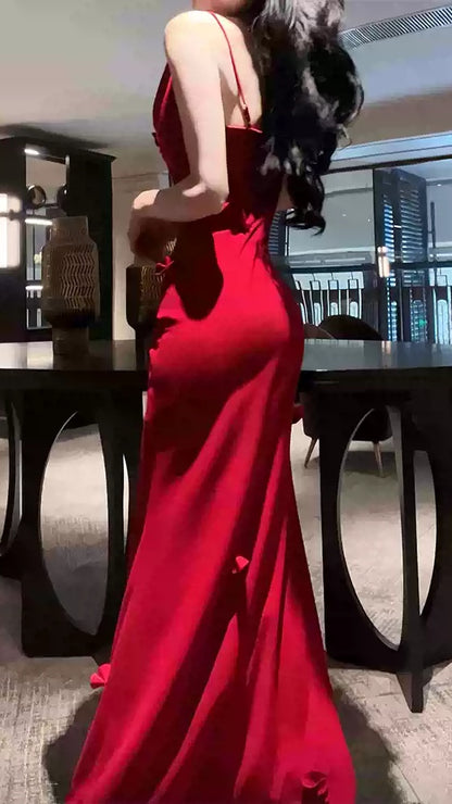 Red Mermaid Prom Dresses Spaghetti Straps Evening Party Dress,LTP4395