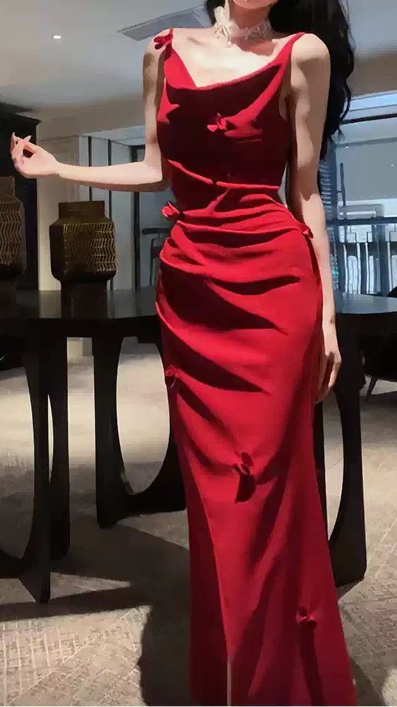 Red Mermaid Prom Dresses Spaghetti Straps Evening Party Dress,LTP4395