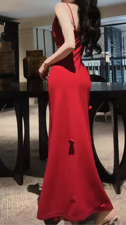 Red Mermaid Prom Dresses Spaghetti Straps Evening Party Dress,LTP4395