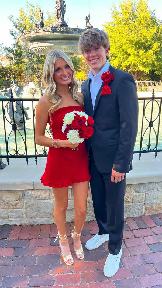Red Strapless Homecoming Dresses Sleeveless Mini Party Gown, LTP3092