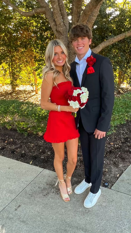 Red Strapless Homecoming Dresses Sleeveless Mini Party Gown, LTP3092