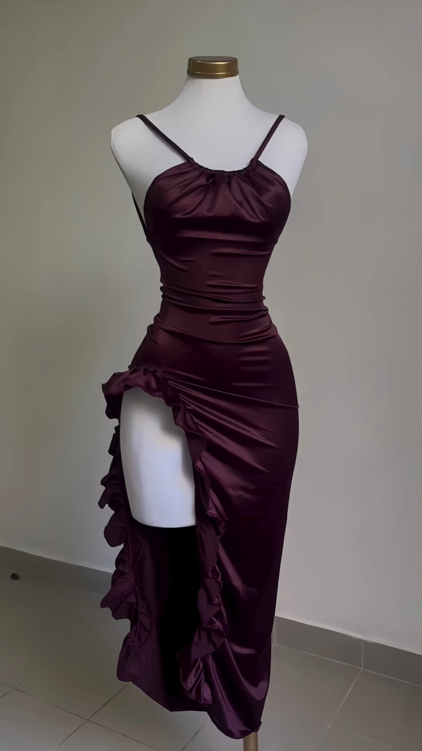 Retro Backless Dance Dresses Ruffle Asymmetrical Midi Length Party Dress,LTP4340