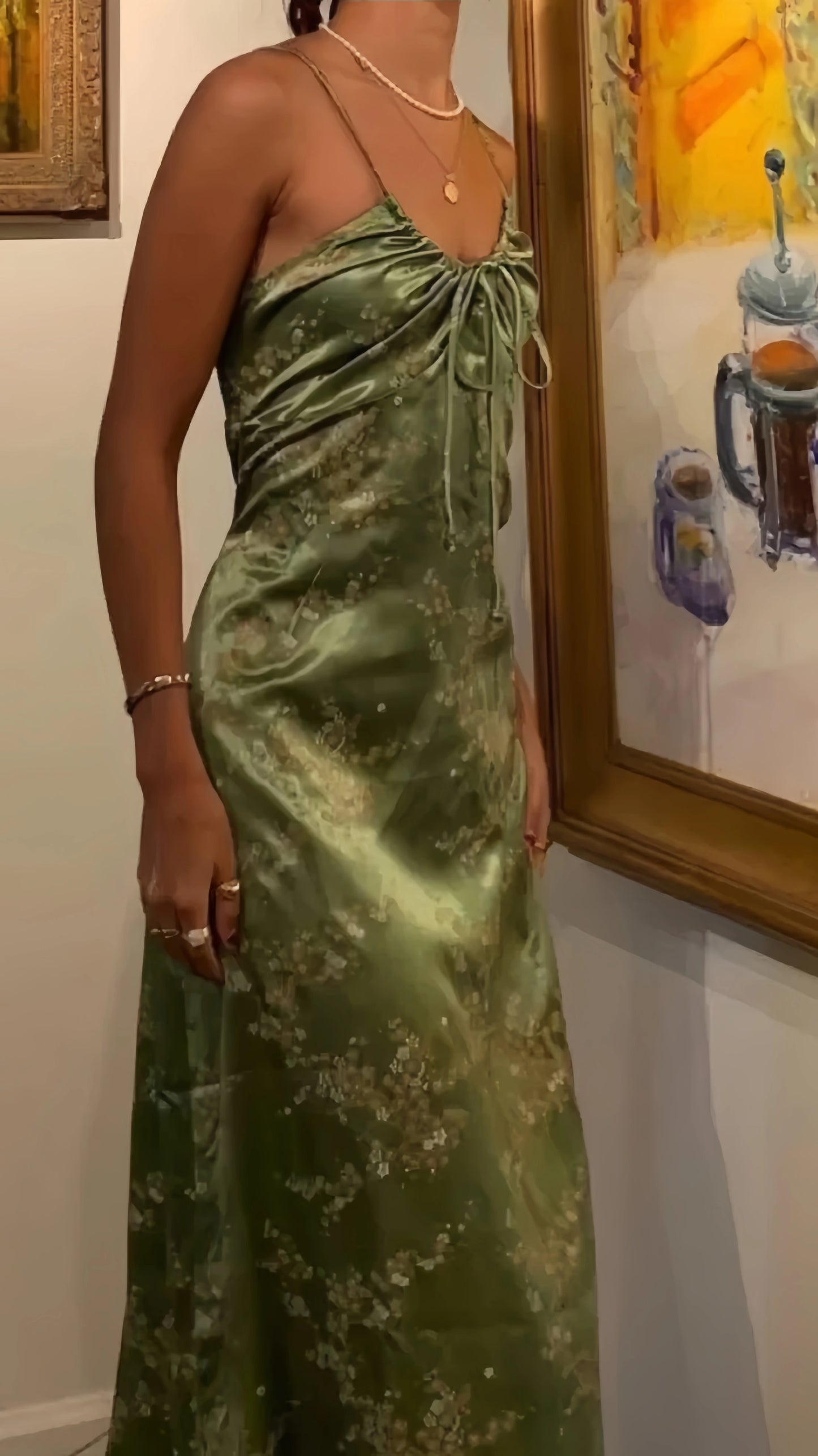 Retro Olive Green Floral Print Evening Prom Dresses Midi Dress,LTP4338