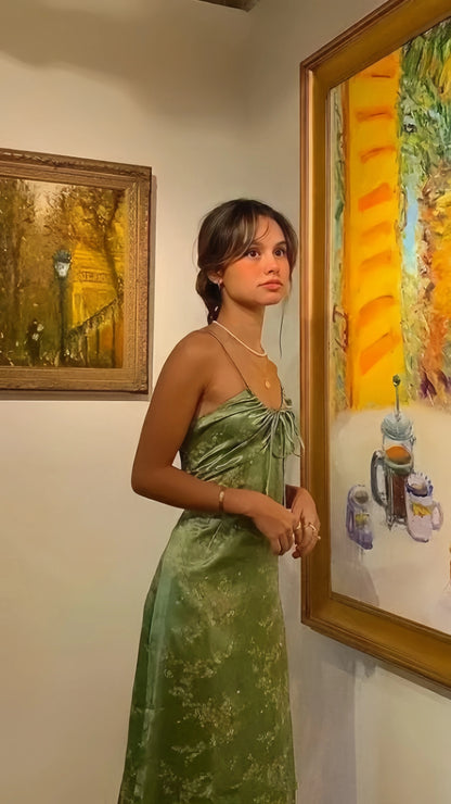 Retro Olive Green Floral Print Evening Prom Dresses Midi Dress,LTP4338
