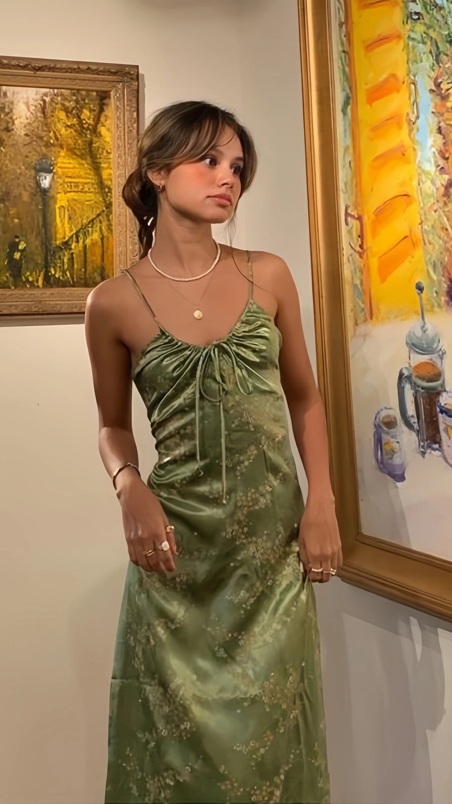Retro Olive Green Floral Print Evening Prom Dresses Midi Dress,LTP4338