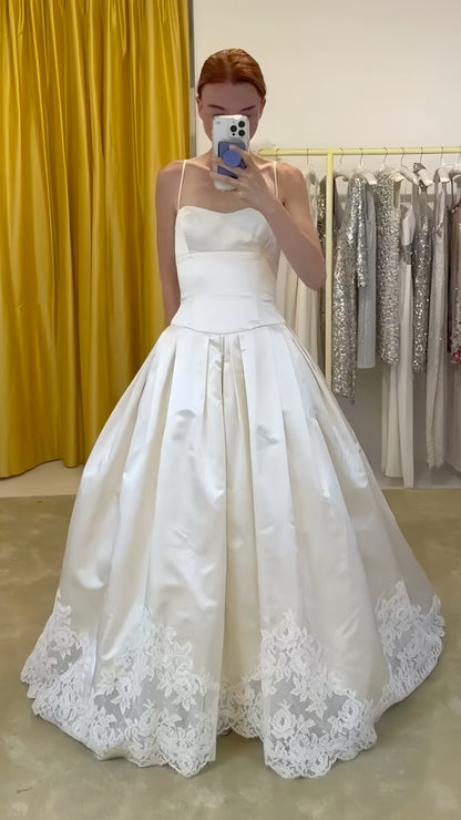 Retro Off White Bridal Gown Spaghetti Straps Lace Wedding Dresses, Prom Ball Gown,LTP4050